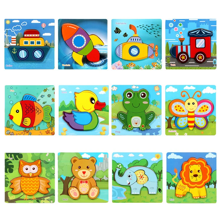 wholesale baby 3D cartoon jigsaw puzzle animal traffic geometric shape pairing jigsaw wooden early education learning toys
