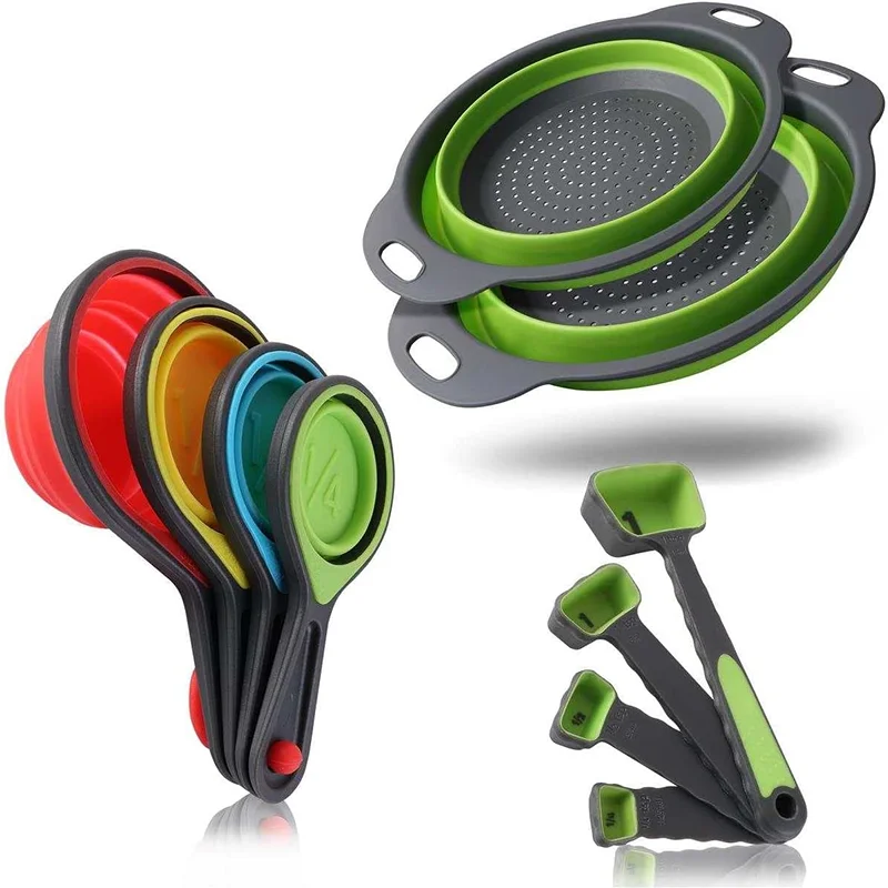 Hot top sell collapsible foldable storage folding water filter basket and measuring cups spoons set of 10 pcs