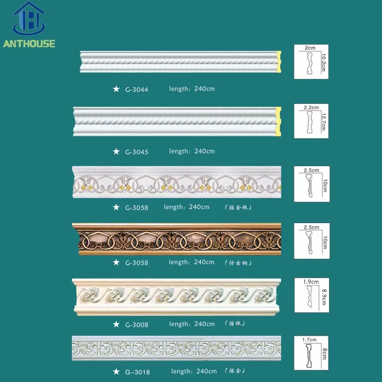 Custom high quality flexible molding  Rigid Moulded Polyurethane PU Foam Ceiling flexible Cornice Crown Mouldings