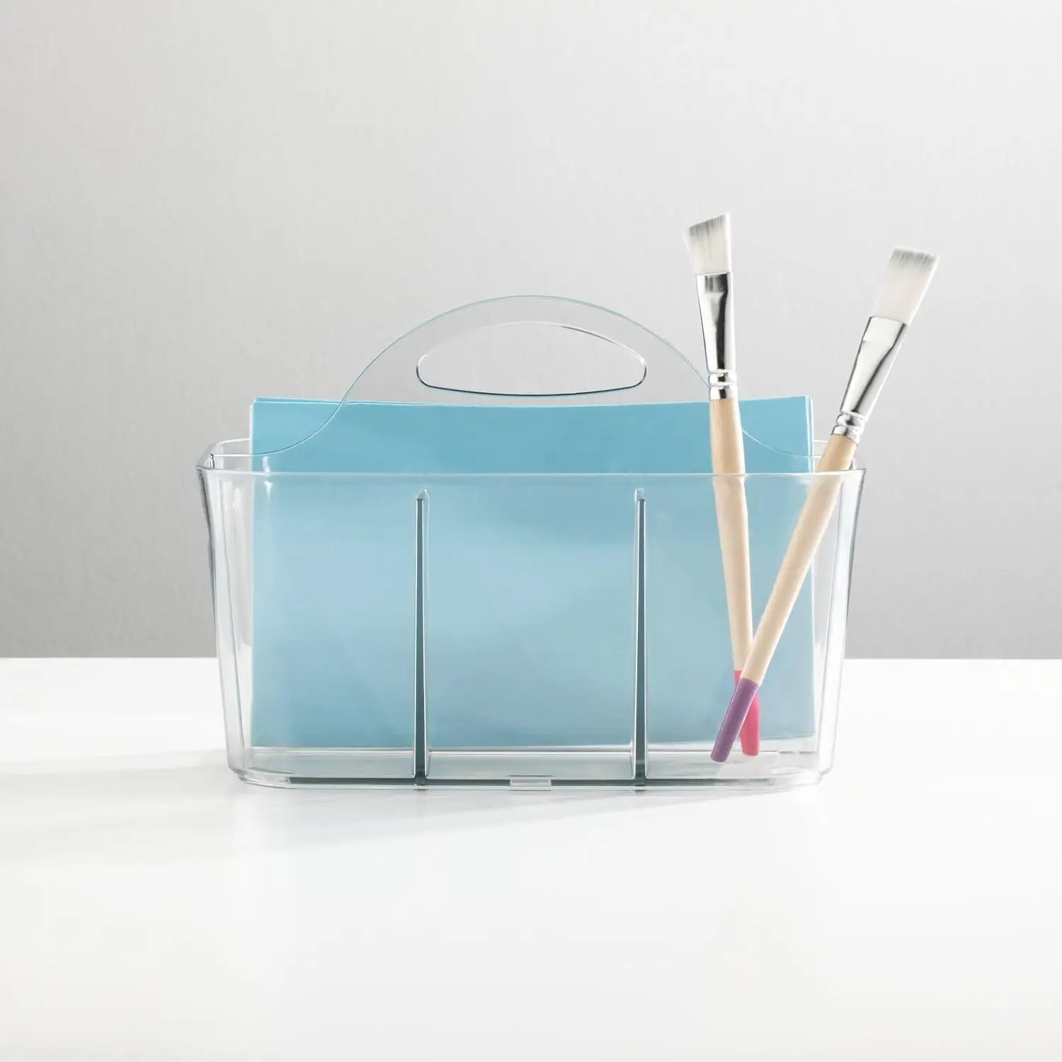 Portable Process Organizer Acrylic Transparent Plastic Handle Type Split Basket Crafts Pencils Cosmetics Storage Boxes Bins