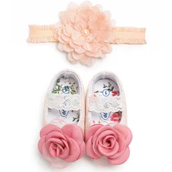 Floret Classic Baby Shoes soft soled antiskid walking shoes with Headband