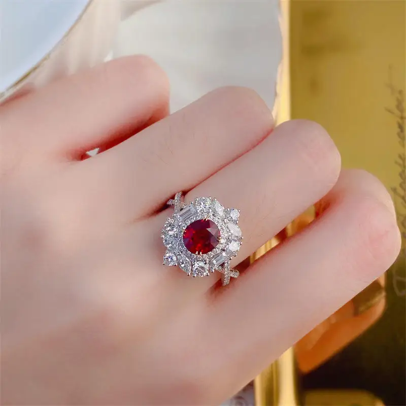 Royal Fine Jewelry Supplier Ruby Ring Gold Trendy Europe Natural for Women South Africa Real Diamond 0.9ct Pigeon Blood Red 18k