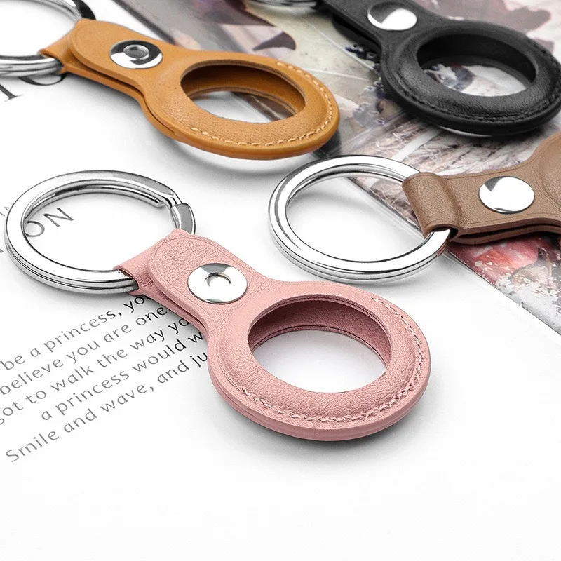 Leather Key Ring for Air tag Leather Case Protective Cover Bumper Shell Tracker Accessories Anti-scratch Air tag Keychain case