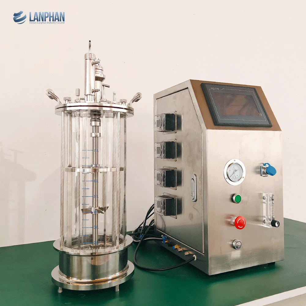 Laboratory small glass airlift bioreactor fermenter 3L 5L 10L bench top bioreactors