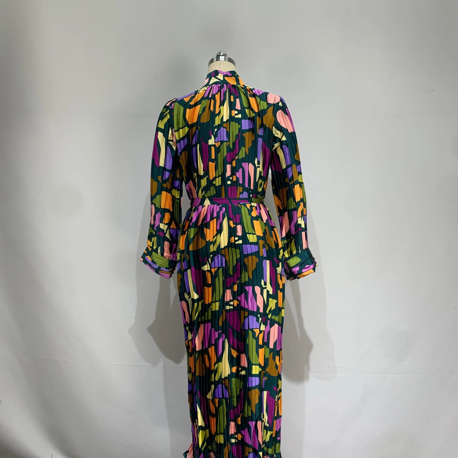 2023 new summer printed long-sleeve button Europe and the United States loose sexy long-sleeve dress women