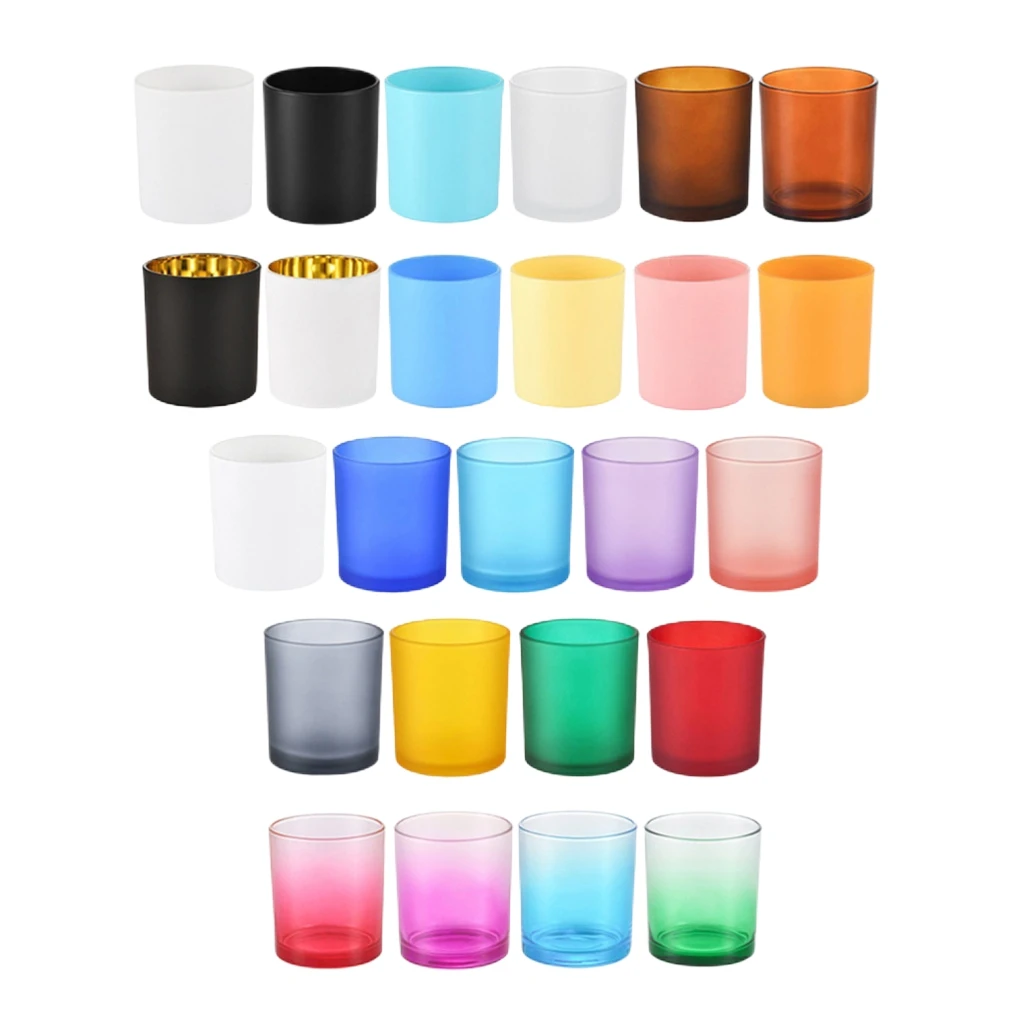 Frosted glass candle containers for candle making with bamboo wood metal lids white black glass candle jars