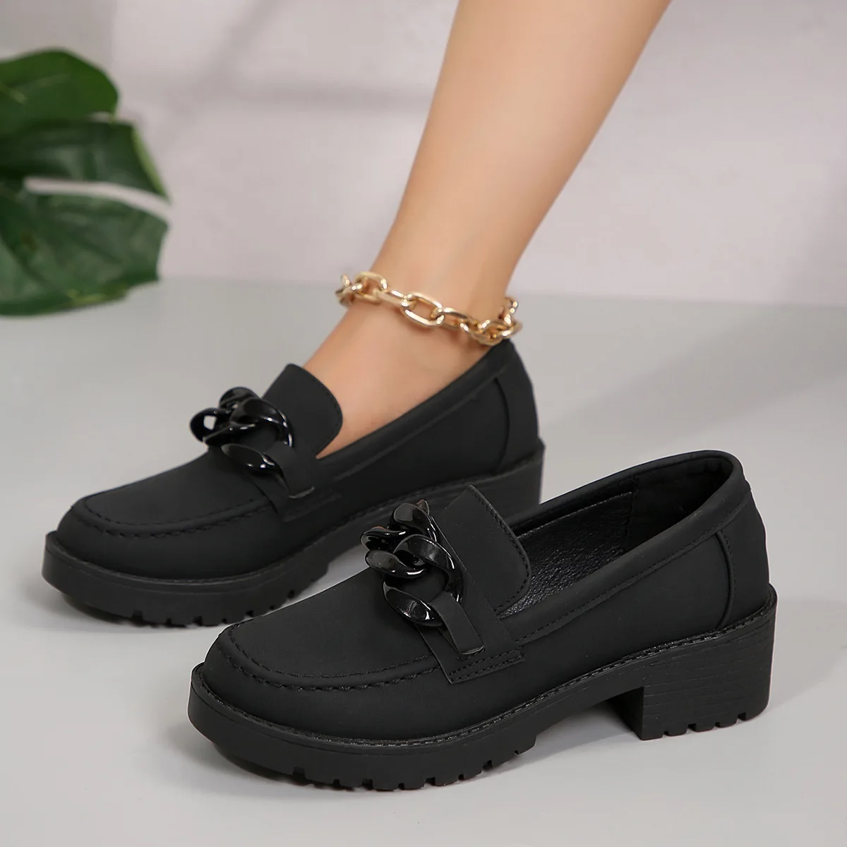 Autumn New Fashionable Small Leather Shoes for Women Thick Bottom Inner Height Increase Casual One Step Shoes