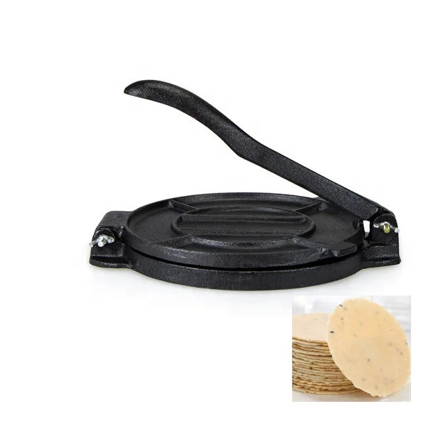 New Design Classic Durable Custom Logo 8inch Pre Seasoned Cast Iron Tortilla Press roti maker With Fold Handle