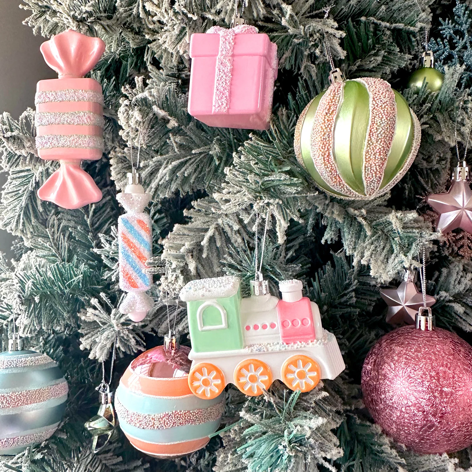 58 pcs pink macaron series christmas tree hanging Ornament set christmas balls