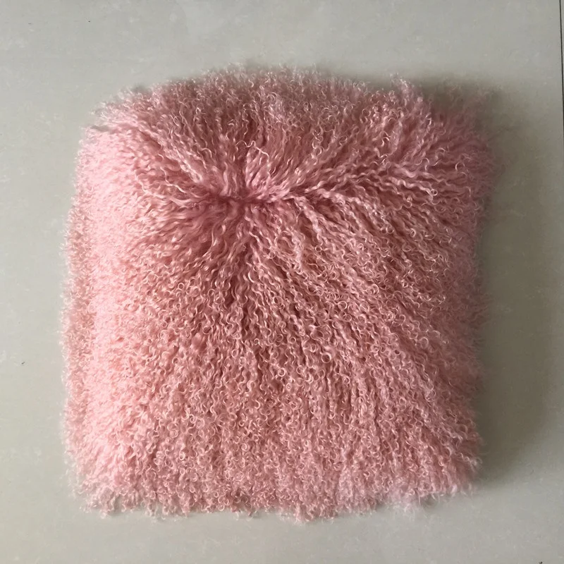 100% Real 40*40cm white color Mongolian lamb fur cushions long soft curly hairs Tibetan sheepskin wool