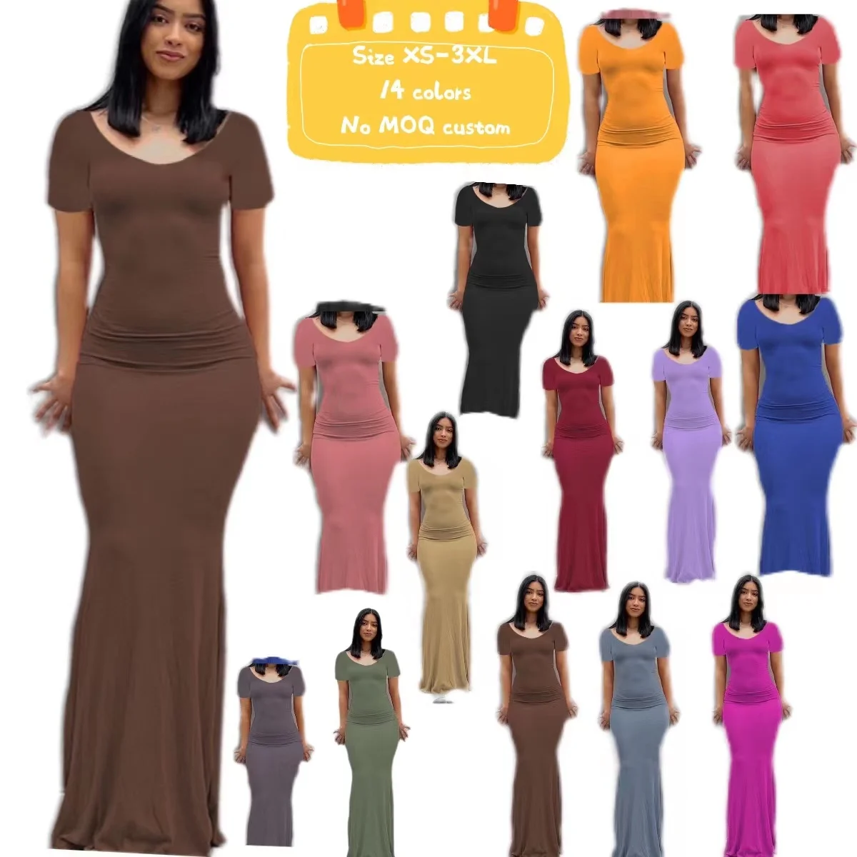 Spring Fall purple brown pink maxi short sleeves dress 2022 custom logo floor length mermaid prom easy dress summer