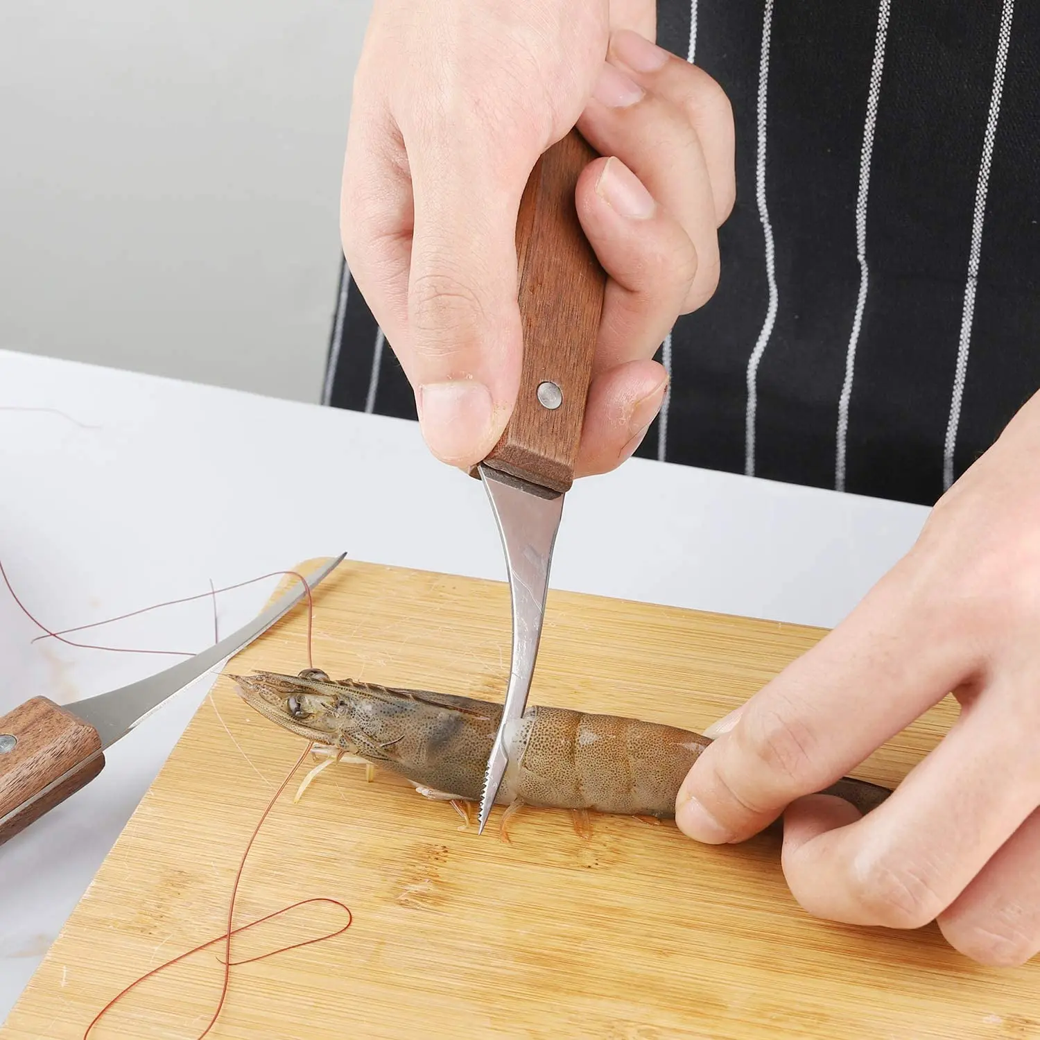Wholesale Wooden Stainless Steel Shrimp Knife Seafood Tool For Skinning Knives