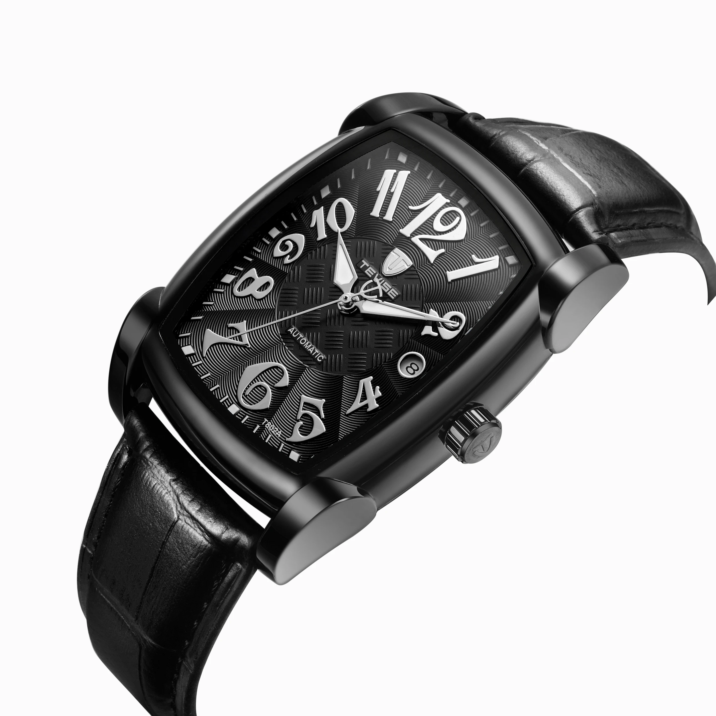 TEVISE Customized Business Square Rectangle Automatic Watch With Leather Sport Wrist Watch Men Mechanical Watch