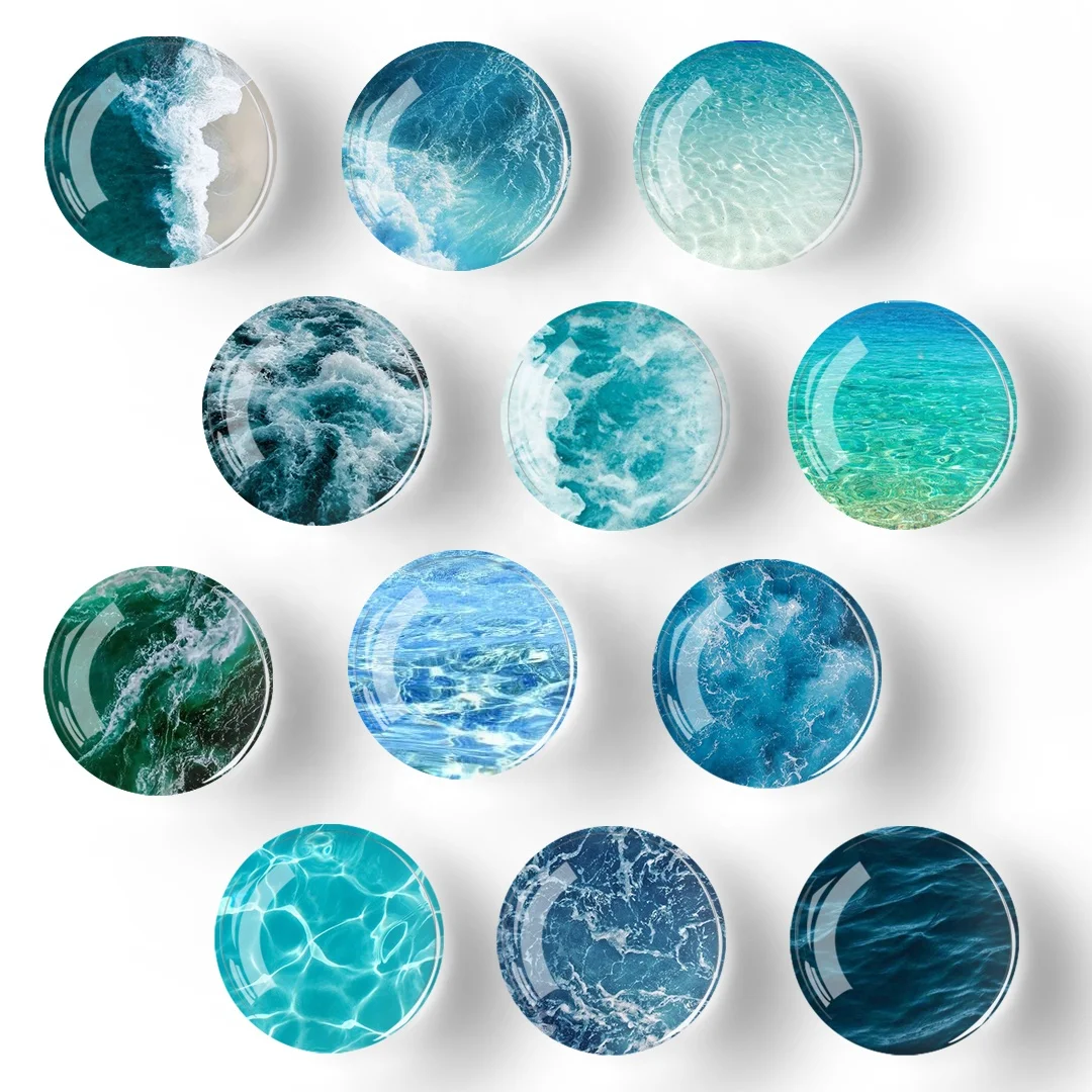 Custom Crystal Glass Refrigerator Magnet Whiteboard Stickers Home Decor Amazon Hot Selling Ocean Series