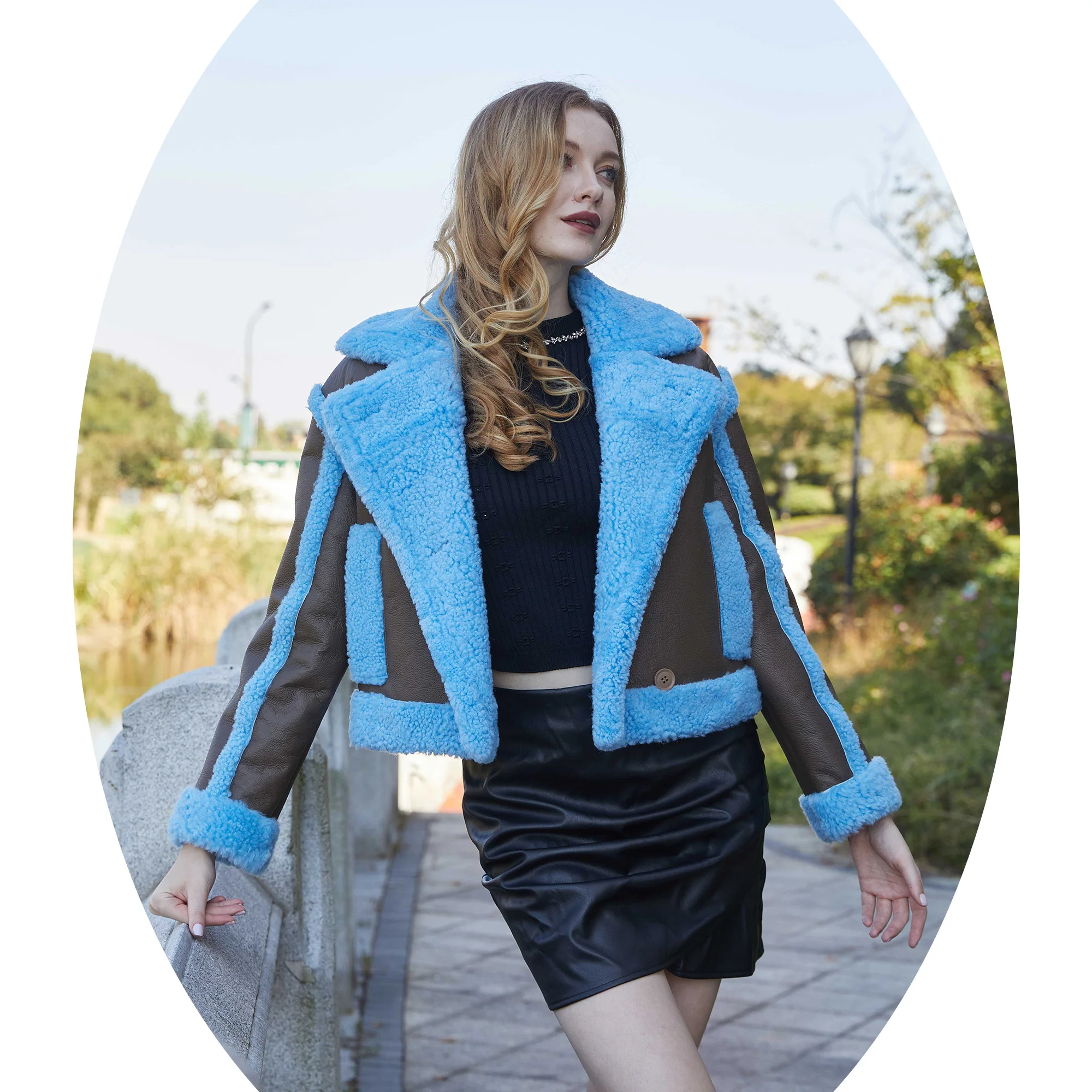 Janefur New Style Short Genuine Sheepskin Leather Jacket Fashion Winter Thick Women Cropped Shearling Coat