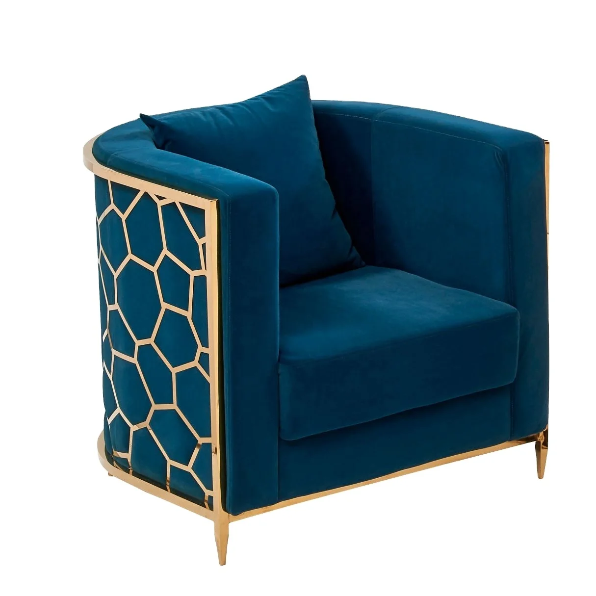 Chinese manufacturers customize colored velvet deluxe  living room leisure chair stainless steel frame single sofa chair