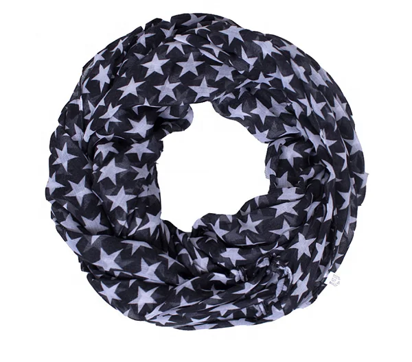 Маленький минимальный заказ, Модный популярный шифоновый женский шарф со звездным принтом, шарфы из полиэстера со снудом