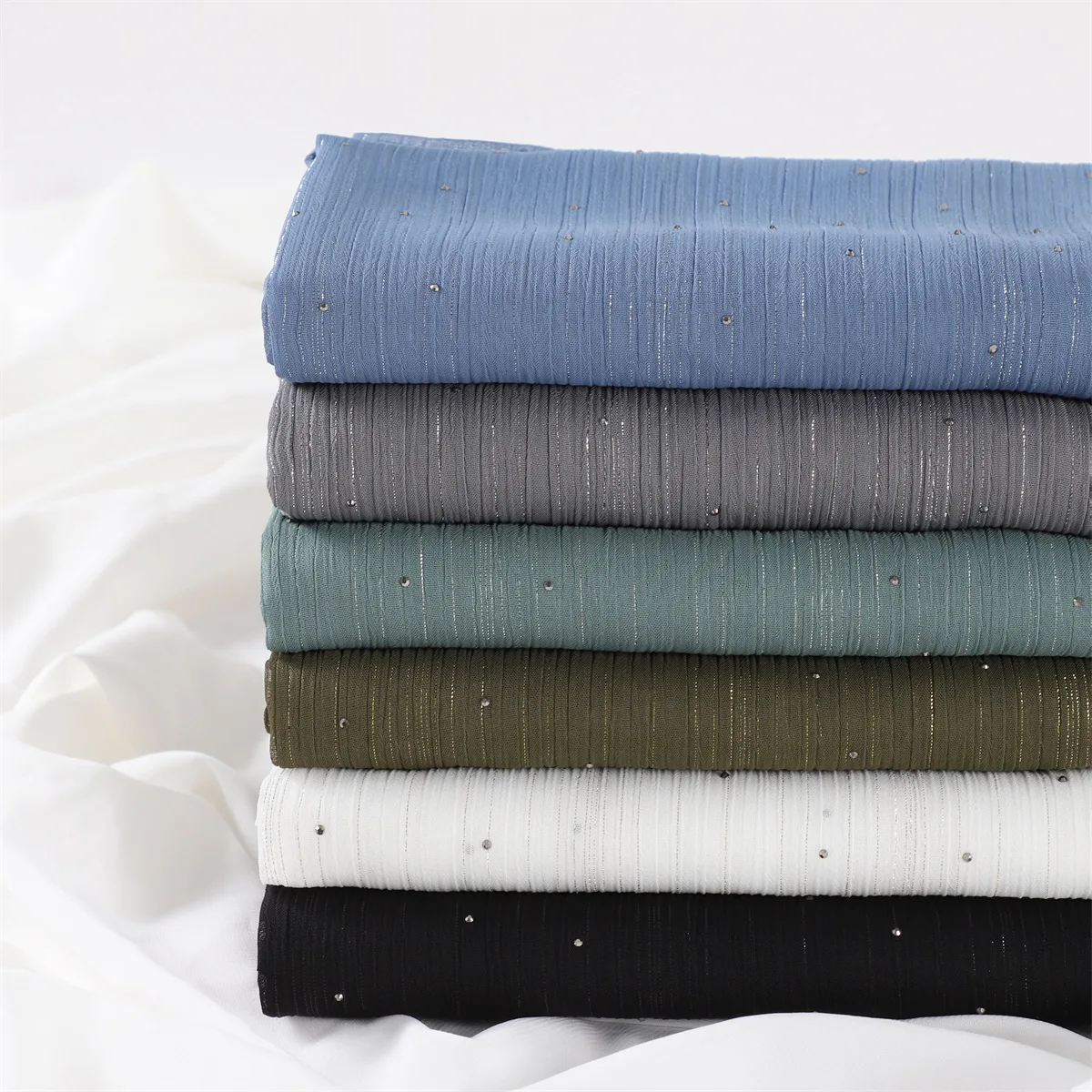 Fashion Factory High Quality Islamic Diamond Sliver Line Crepe Crinkle Chiffon Hijab Muslim Scarf Shawl For Women