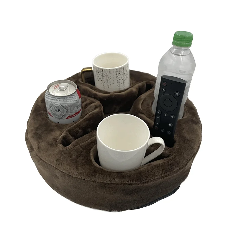 Hot Sale Design Beach Car Couch Pillow 5 Hole Foam Filling Knitted Coffee Cup Holder Cozy Pillow