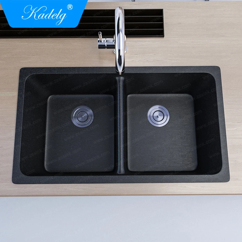 Granite Undermount Kitchen Sink Double Bowl Resin Composite Black Sink