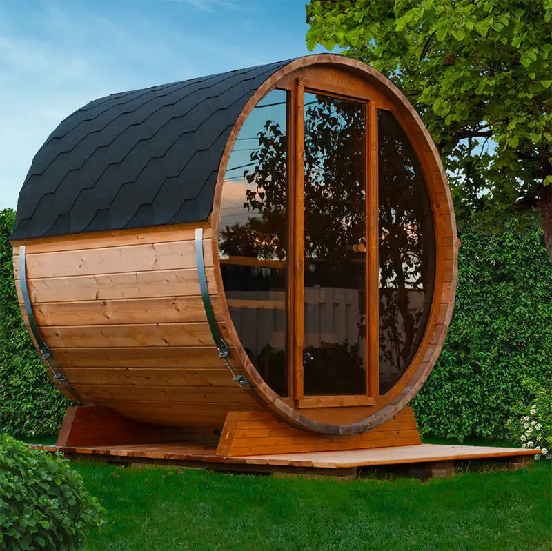 6 FT Clear Red Cedar Barrel Sauna With Panoramic View Window