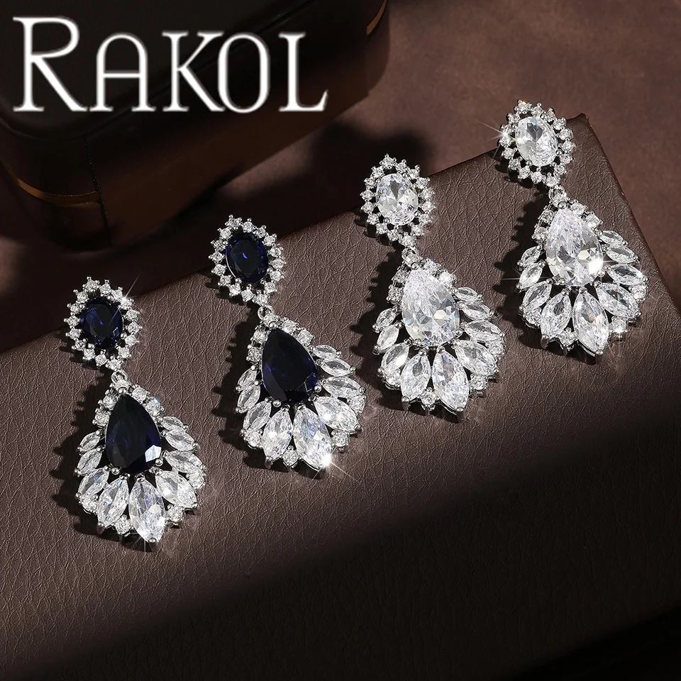 RAKOL EP363  Elegant Chandelier Cubic Zirconia Earrings Gorgeous Crystal Stones Dangle Luxury Bridal Earrings for women Jewelry