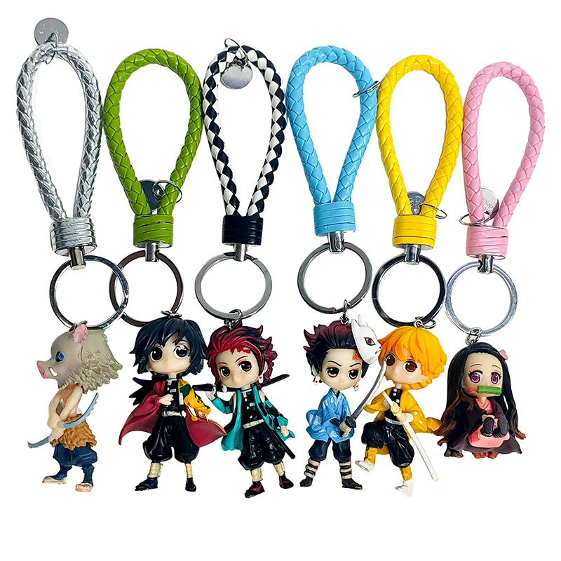 
6pcs/set Japan Kimetsu no Yaiba Nezuko Tanjirou Zenitsu Giyuu Inosuke PVC Action Figure Anime Keychain For decoration 