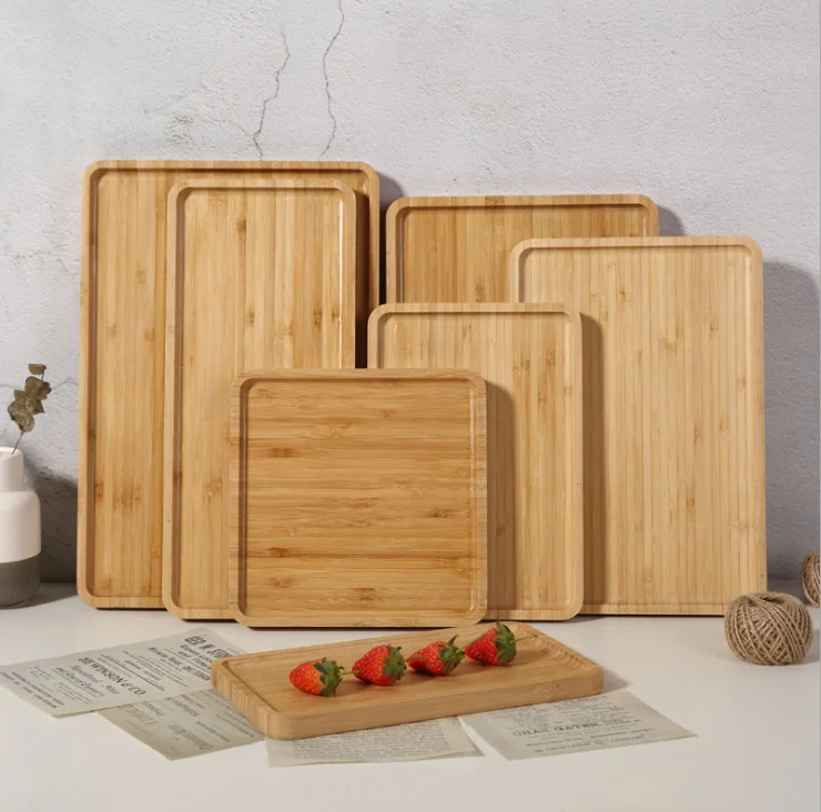 Bamboo Serving Tray Plates Breakfast Dish Wooden Food Tray For Home Restaurant Bamboo Snack Plate