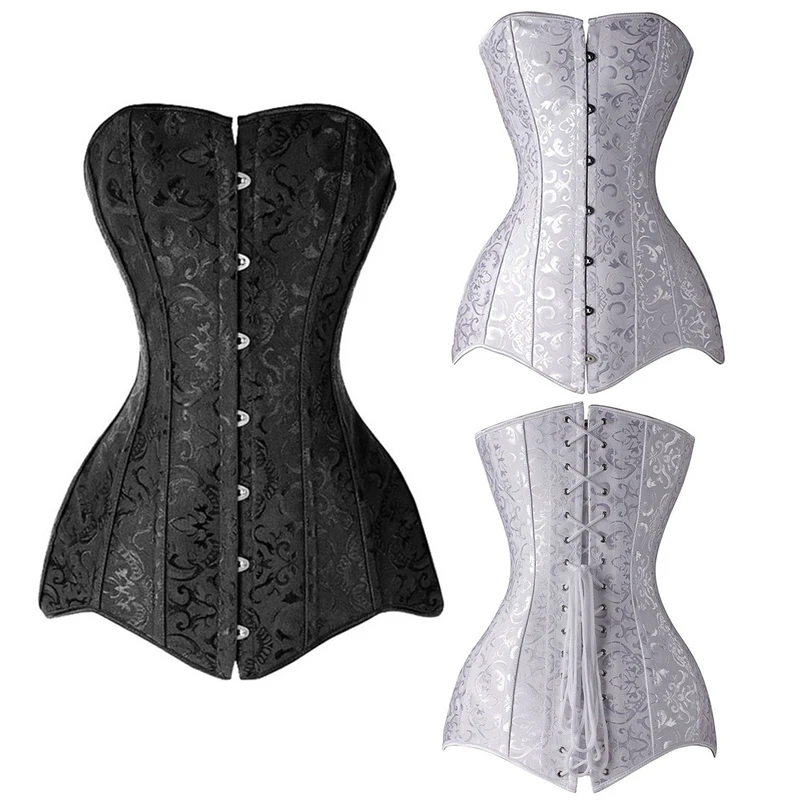 Women Plus Size Sexy Waist Trainer Shapewear Leather Strap Steel Gothic Corsets and Bustiers Long Line Corset Overbust