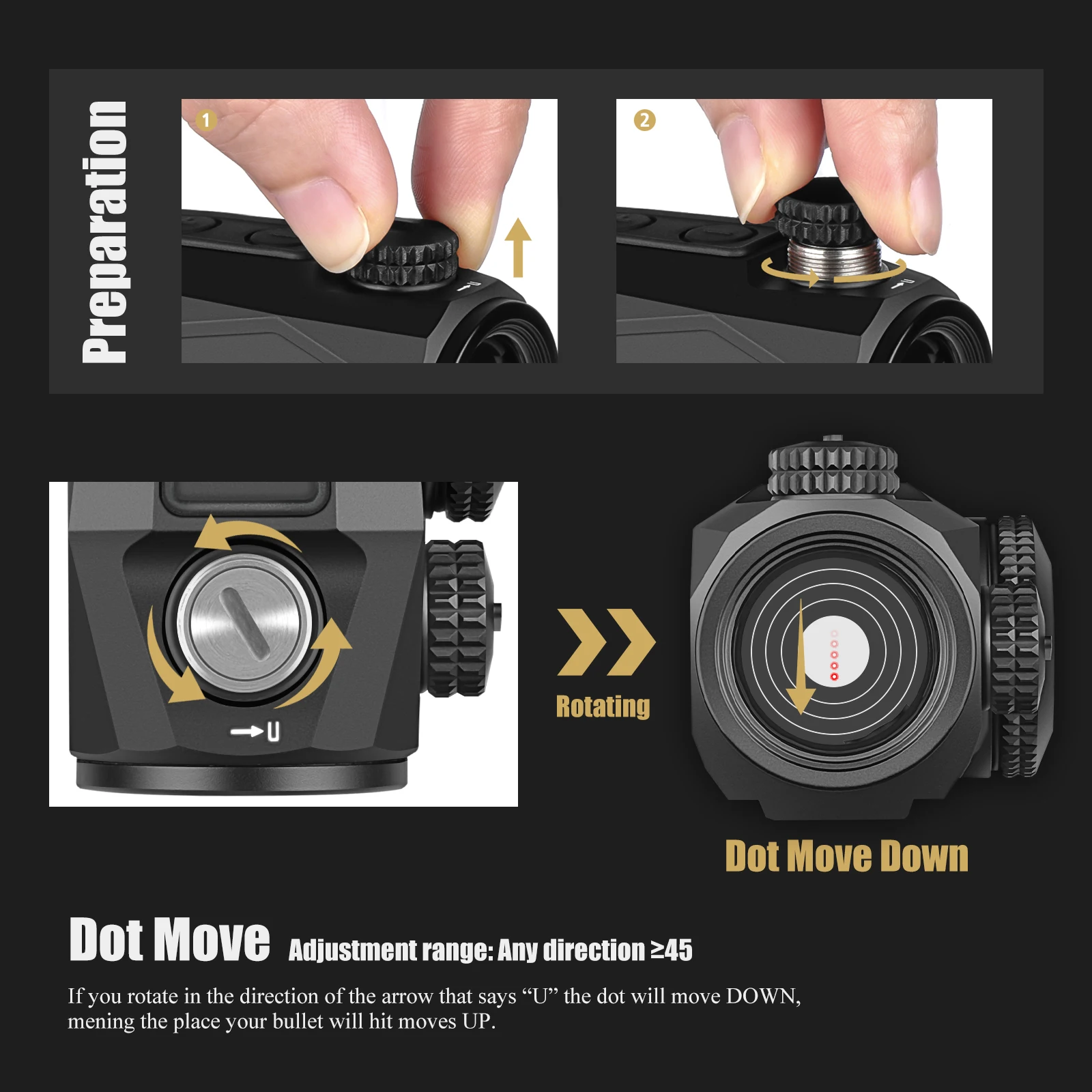 1500G IPX7 Microswitch Shake and Wake Shockproof Waterproof Reflex Sight Red Dot With High and Low Base