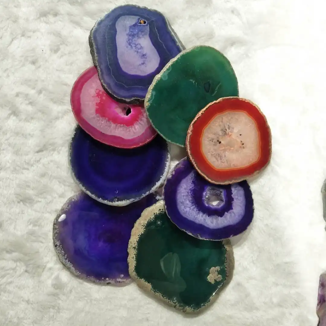 Hot sale high quality crystal gilded gift mixed colored agate slice aura agate geode coaster for decoration