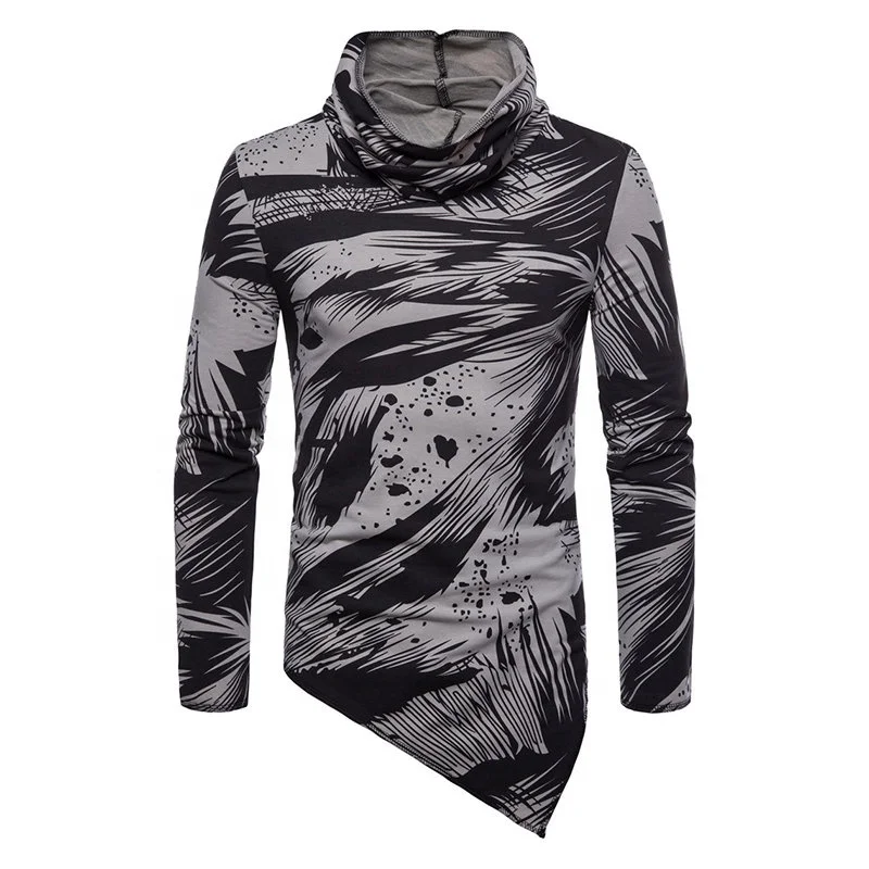 New Item Graffiti Printing Irregular Hem Long Sleeve T-Shirts for Men