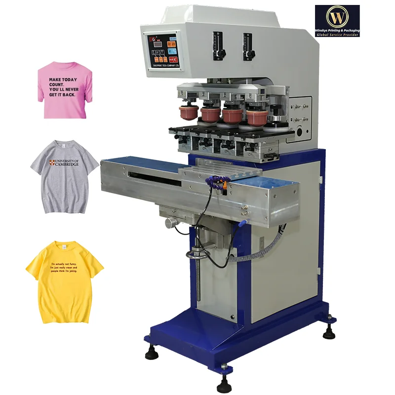 Hot Sale 4 Colors Tabletop Pad Printer With Shuttle Pad Printing Machine For Cloth Clothes Pants Shirt Sweater