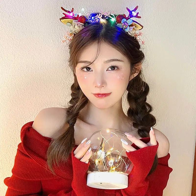 Xmas Christmas hair band lights bells tree branch hair band Christmas decorative christmas party headband with led light