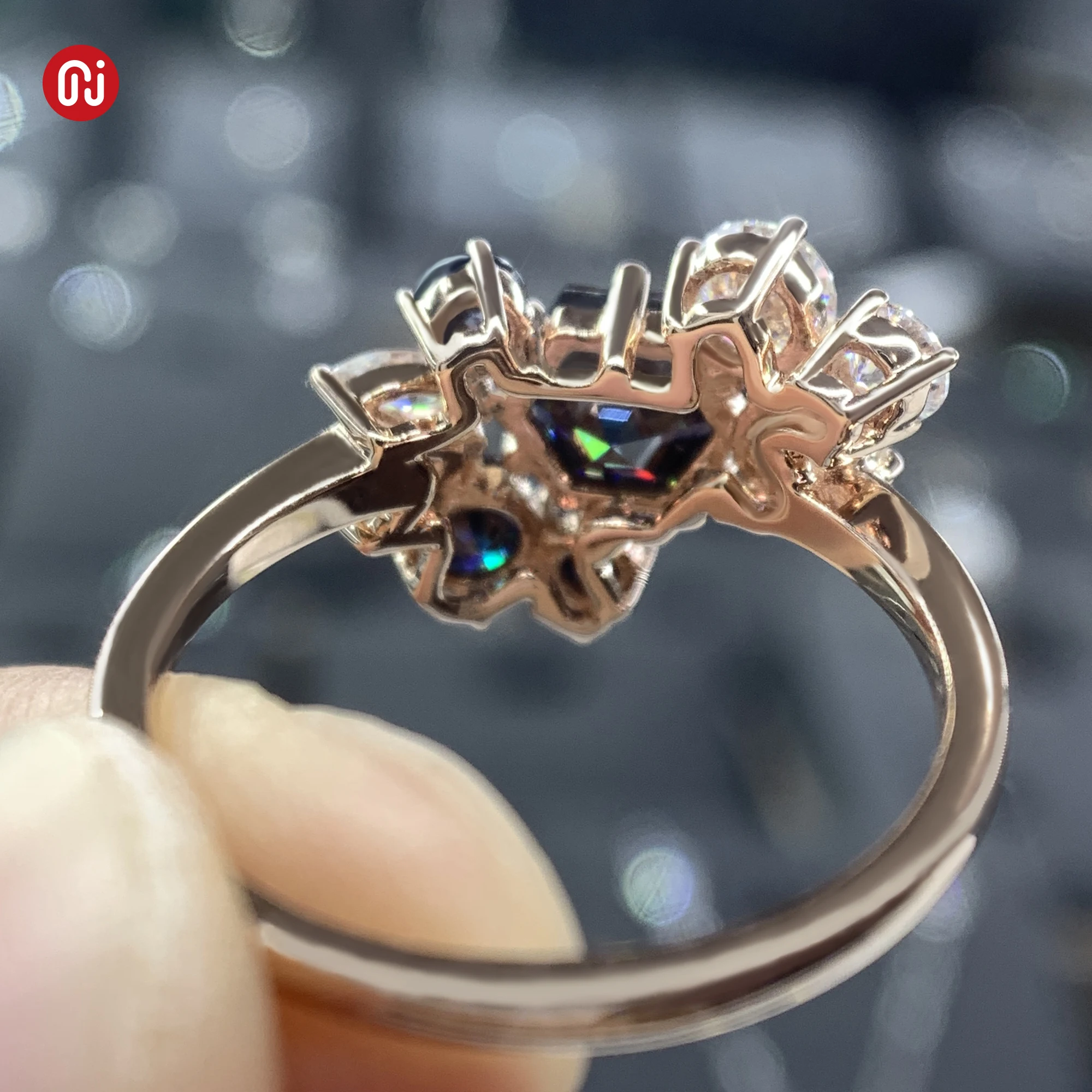 GIGAJEWE total2ct Vivid Blue color 6mm Hexagon Cut Ring Moissanite 9K/14K/18K Rose Gold  Moissanite Ring Customize Jewelry