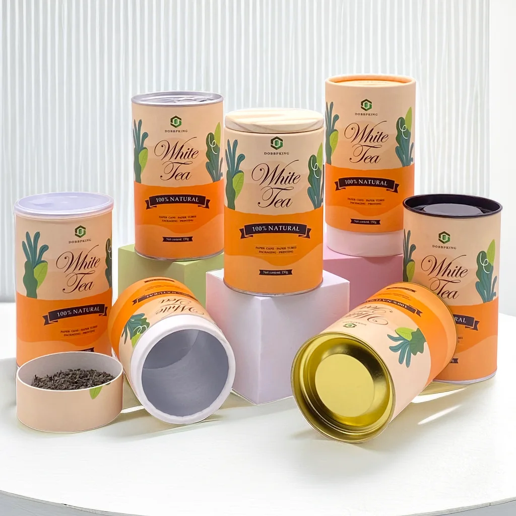 factory direct sale professional design super food packing paper tube container tea tin round box with iron covering