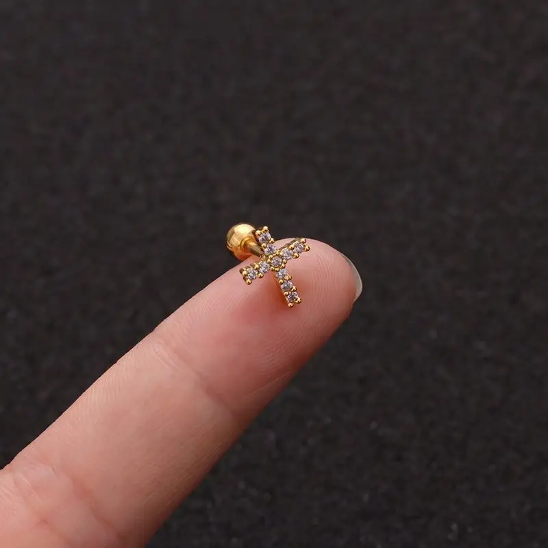 16g Cz Crown Cross Heart Flower Star Moon Shape Gold Cartilage Earring Helix Piercing Jewelry Rook Conch Tragus Screw Back Stud