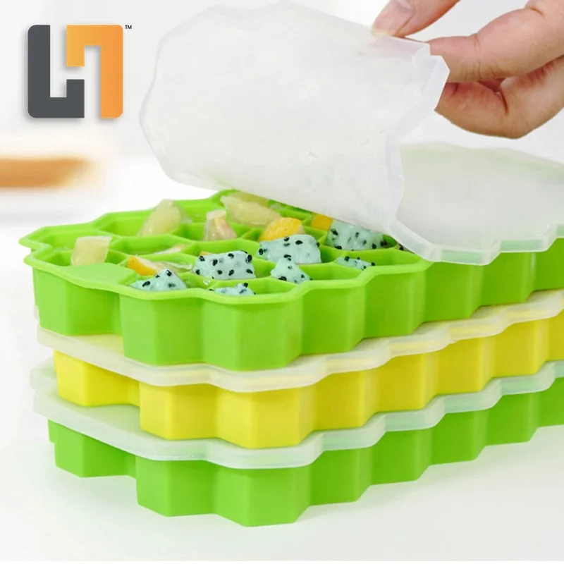 Hero Food Grade Flexible Honeycomb Silicone Ice Cube Trays With Lid Ice Cube Tray Mold Easy Release Whiskey Ice Ball Maker