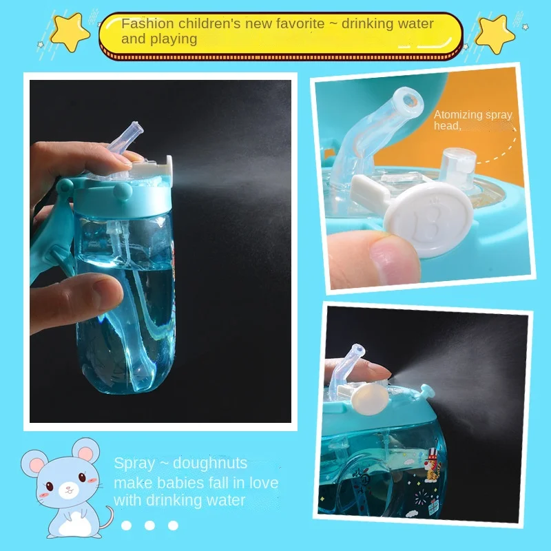 17oz 500ml Children learn drinking cups donut-shaped Plastic Water Kettle With Spray