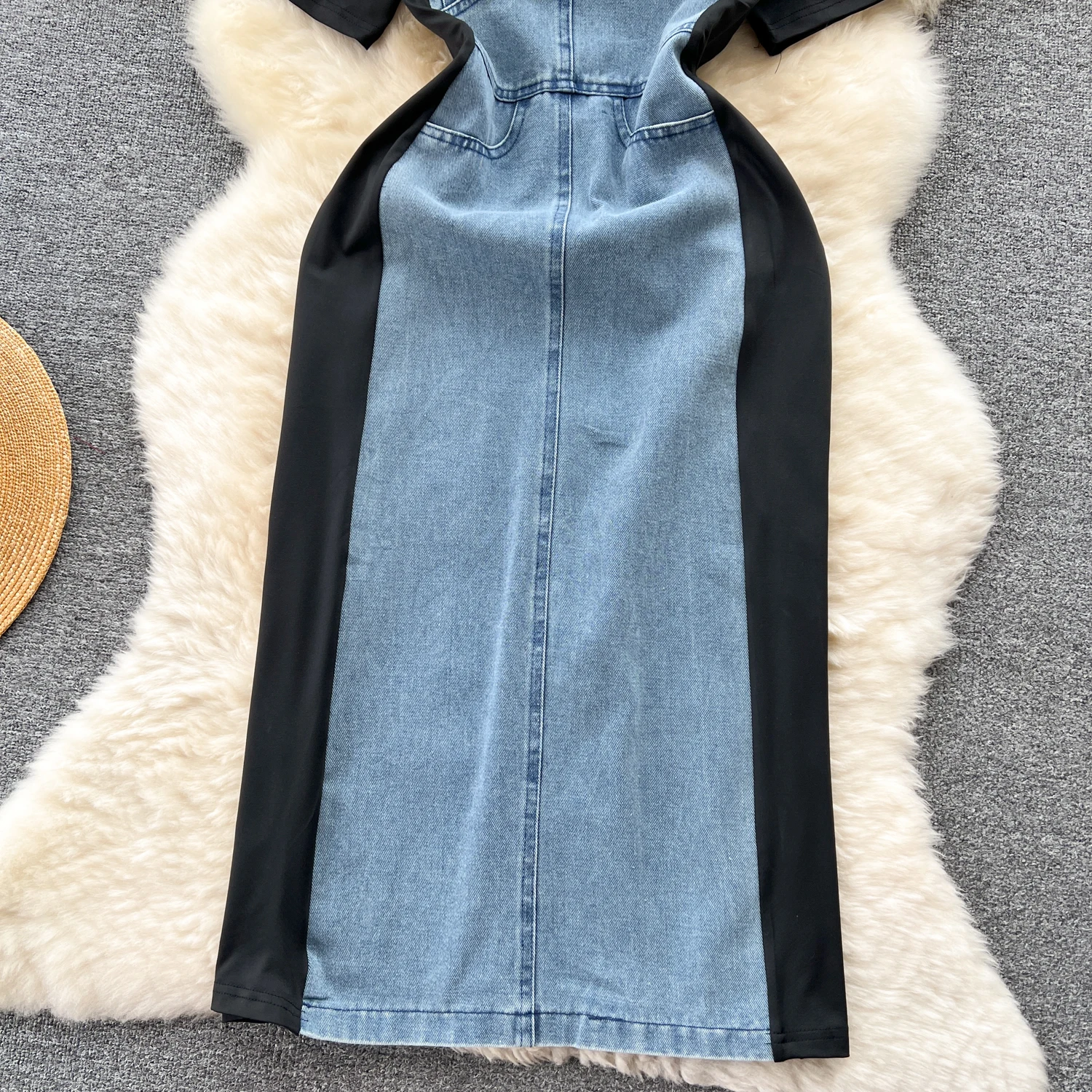 Liu Ming Summer Trending Products 2024 New Arrivals Women Clothing French Retro Short Sleeve Chic Casual Long Denim Dress