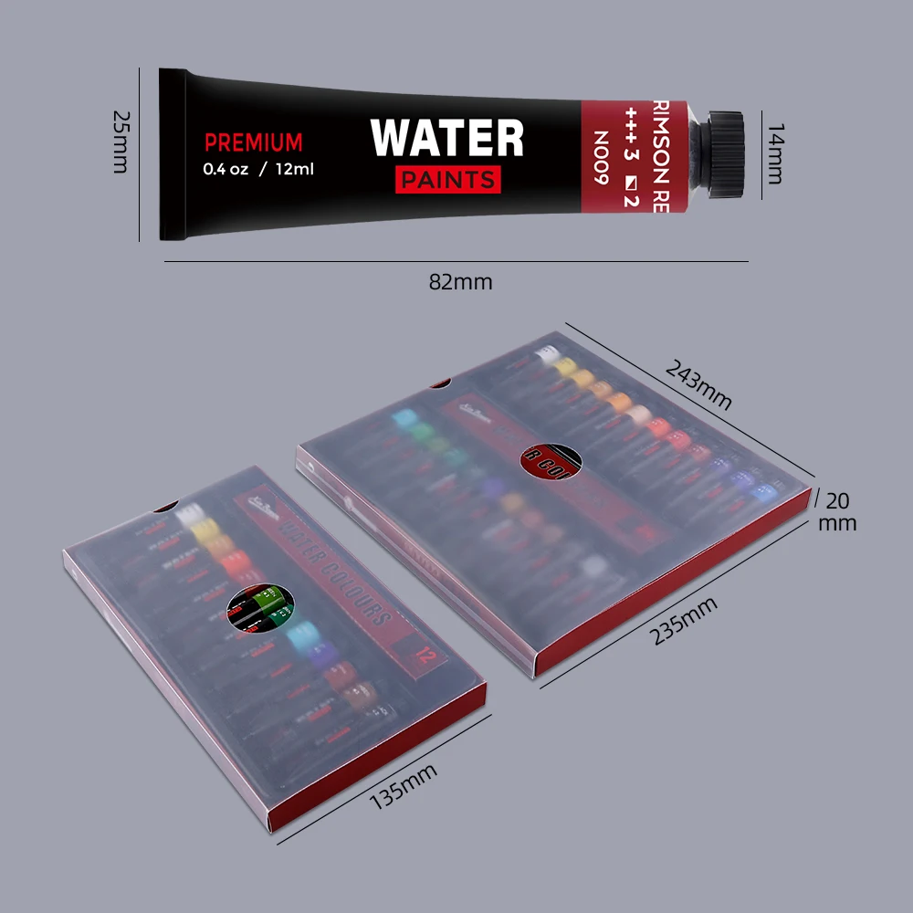 Xin Bowen Professional Pigment 12ML 24 Colors Water Color High Quality Watercolor Paint Set for Painting With OEM ODM Service