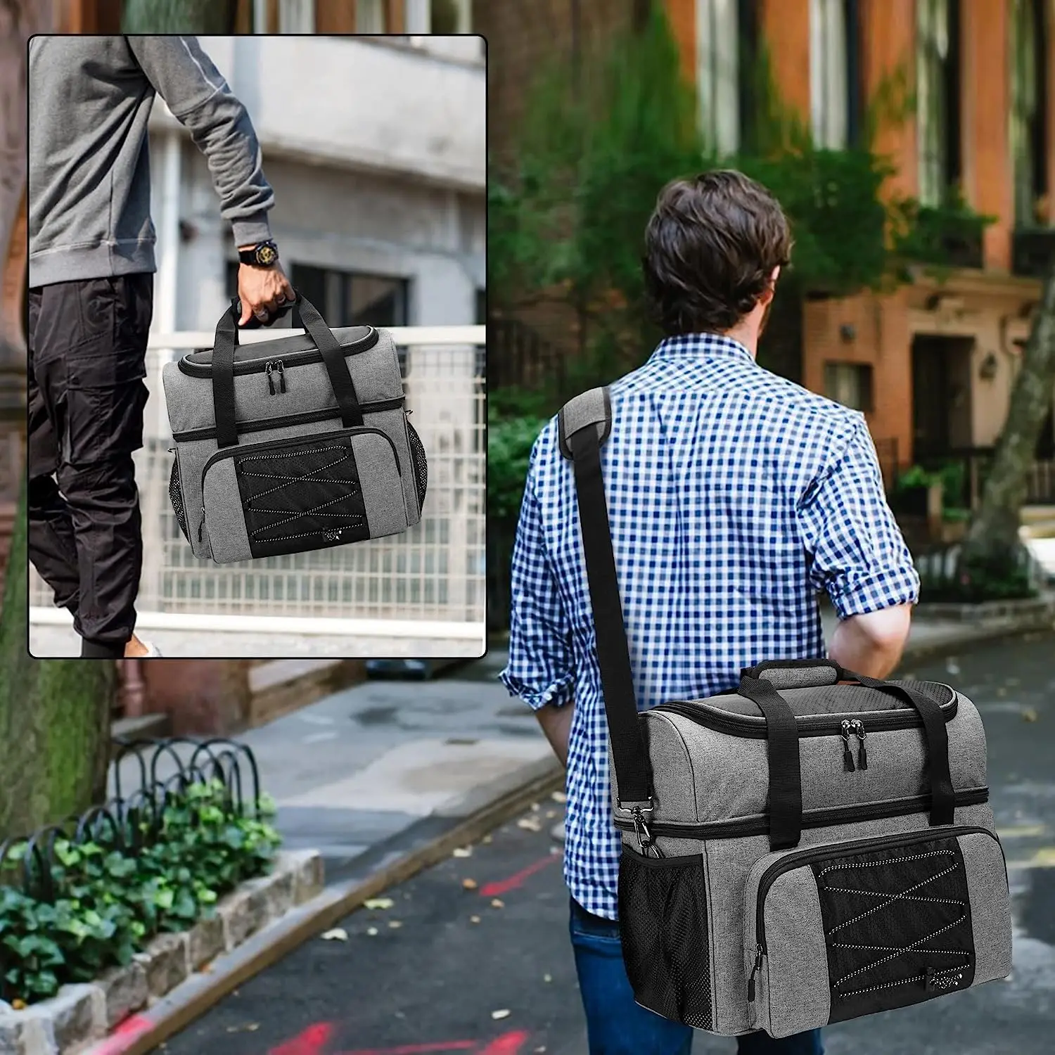 Bowling Bag 2 Balls Tote with Wooden Bowling Cups and Padded Divider for Double Ball and A Pair of Bowling Shoes Up to Mens 16