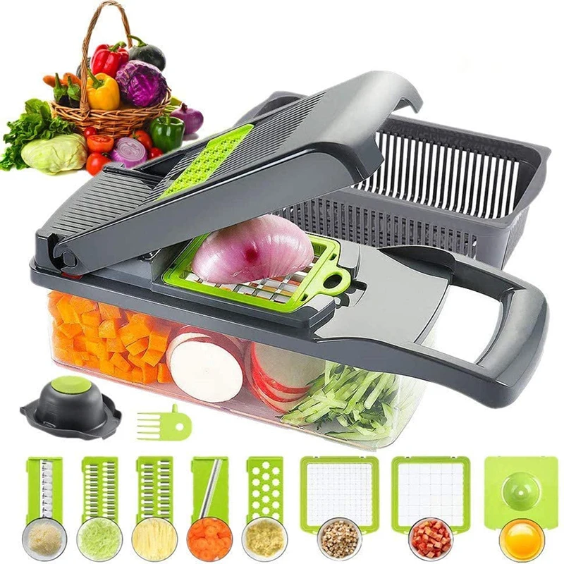 
12 in 1 Multifunctional Kitchen Vegetable Cutter Manual Slicer Onion Plastic Fruit potato peeler Vegetable chopper Grater 