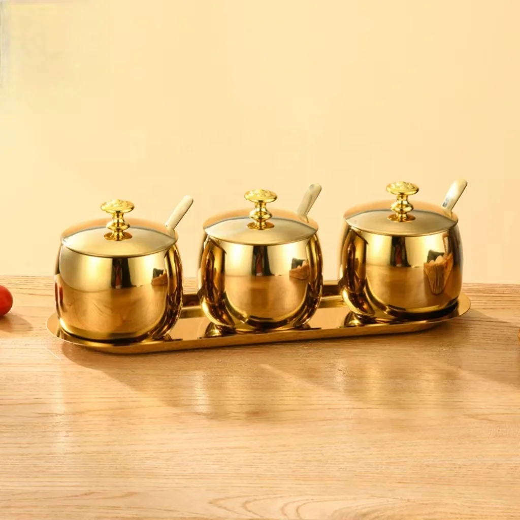 Wholesale 304 Stainless Steel Seasoning Pot Set Kitchen Seasoning Bottle High Quality Spice Jar Set With Lid