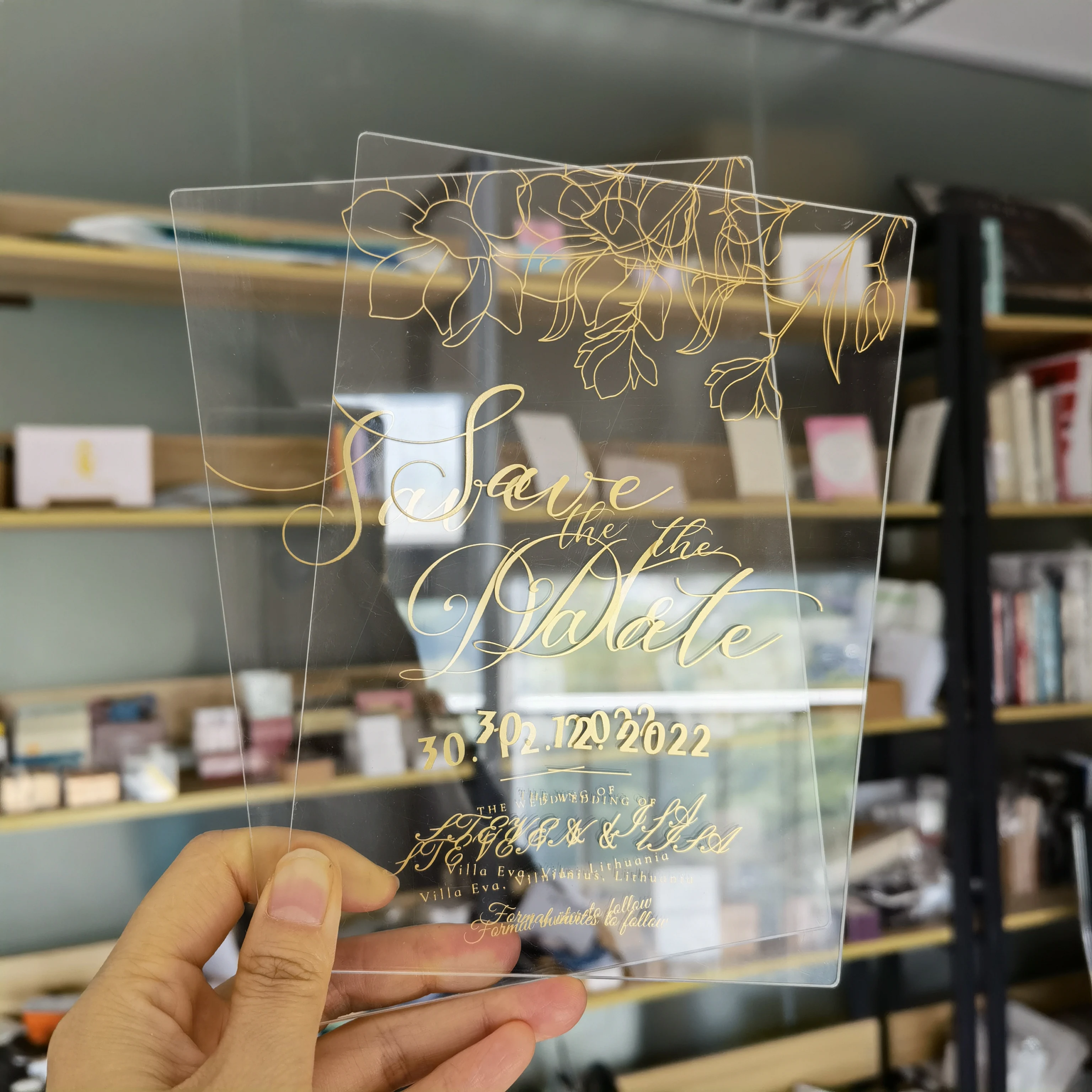 Clear Acrylic wedding Invitation Cards Plastic Glass Gold Foil Embossing Acrylic Wedding And Reception Invitations Cards