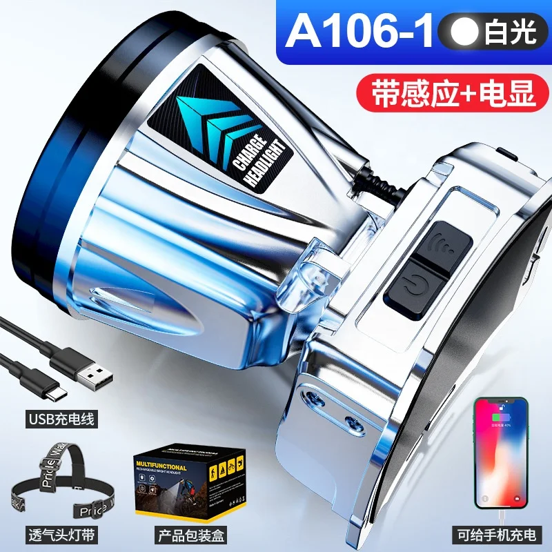 USB Rechargeable Motion Sensor Headlamp LED Head Torch 1800mAh Mining Camping Fishing Emergency Lantern