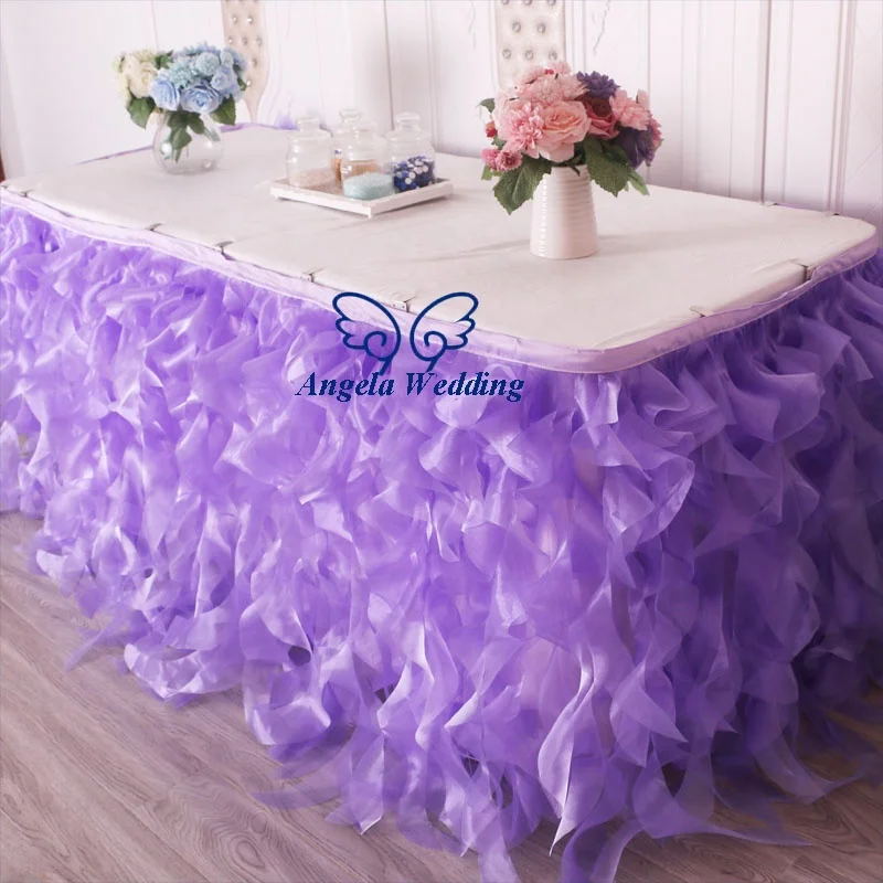 SK010G real picture birthday party wedding decoration  8ft long75cm drop light purple organza curly willow table skirting