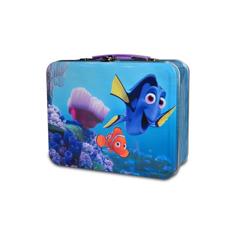 Cute design OEM school children metal tin lunch box with handle