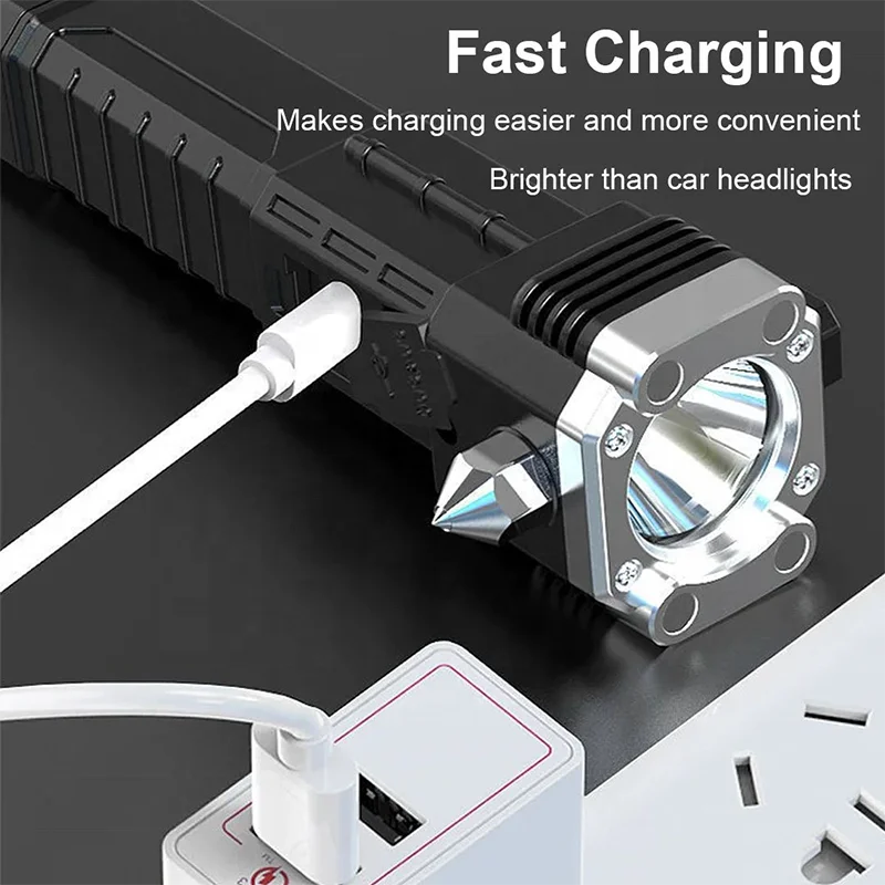 Новое поступление Многофункциональный светодиодный фонарь с USB-зарядкой Рабочий молотком для разрыва окон аварийное