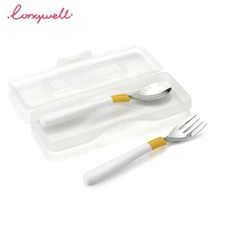 Ningbo Longwell Custom Factory Stainless Steel Spoon With Plastic Handle Cutlery Box Set Kids Spoon And Fork Set Stainless Steel